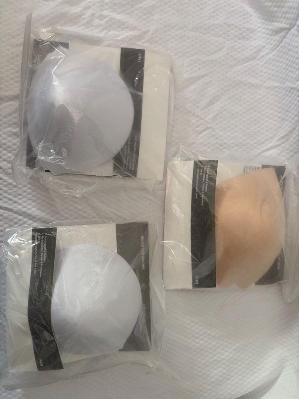 NWT FABANY Joann’s Brand Bra Cup Inserts in White & Tan SET OF THREE Size D Cup